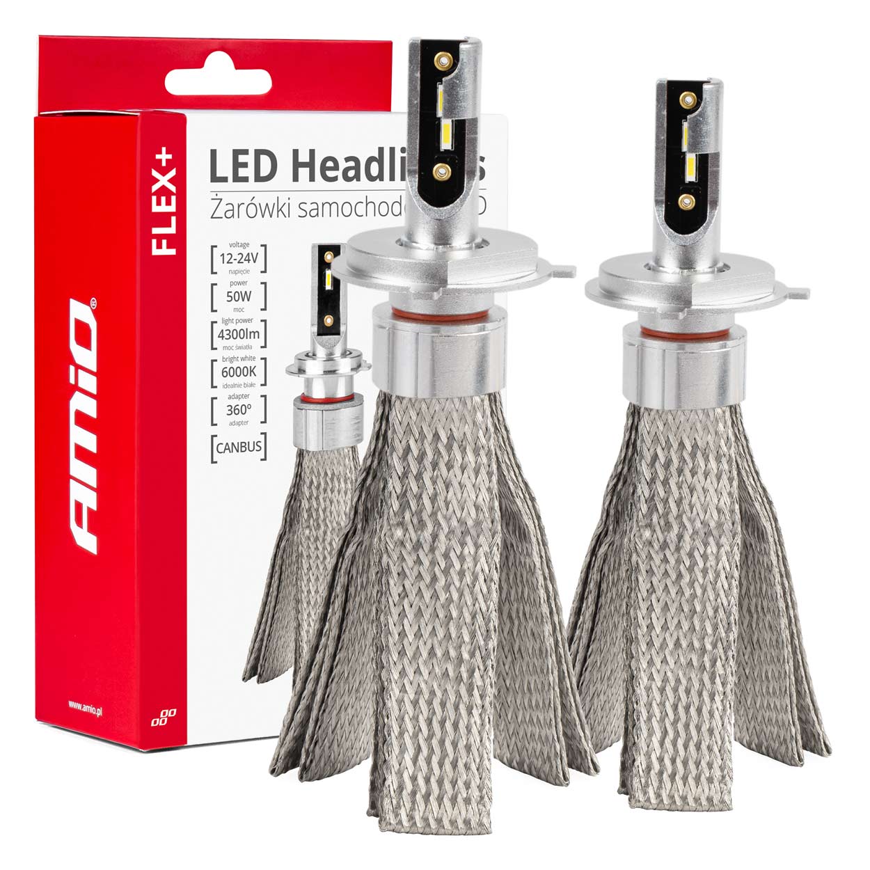 LED-ajovalo AMiO FLEX+ H4/H19 CANBUS 6000K 12V/24V