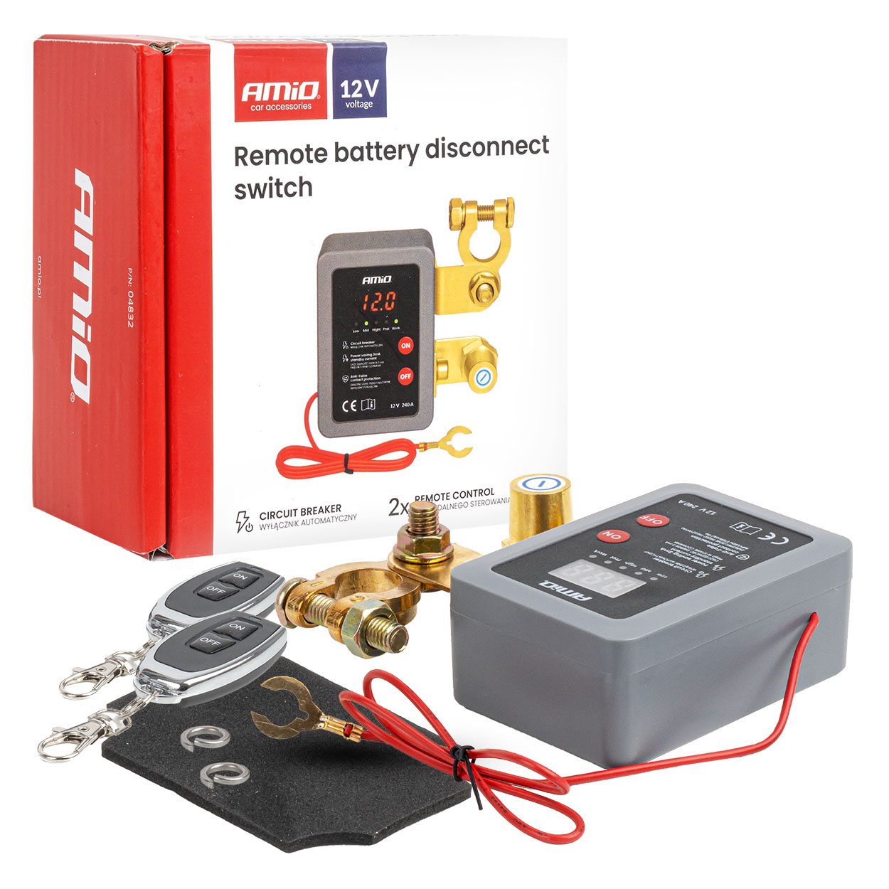 Kauko-ohjattava akun päävirtakytkin 12 V 240 A (BATT) AMIO-04832