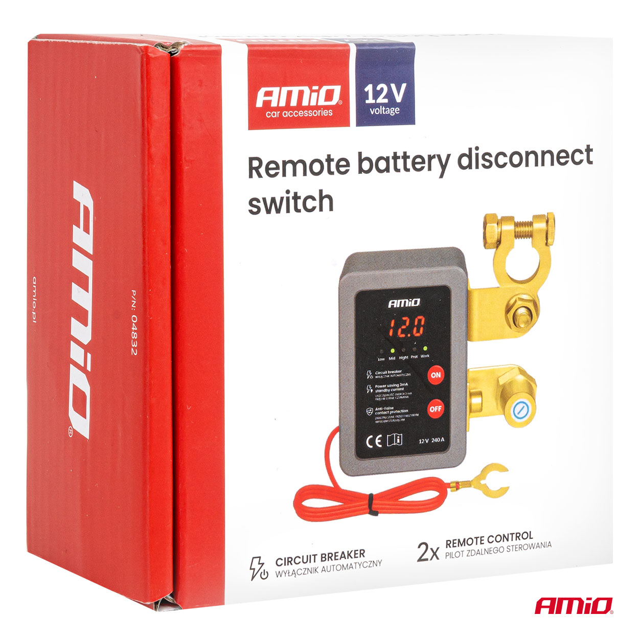 Kauko-ohjattava akun päävirtakytkin 12 V 240 A (BATT) AMIO-04832