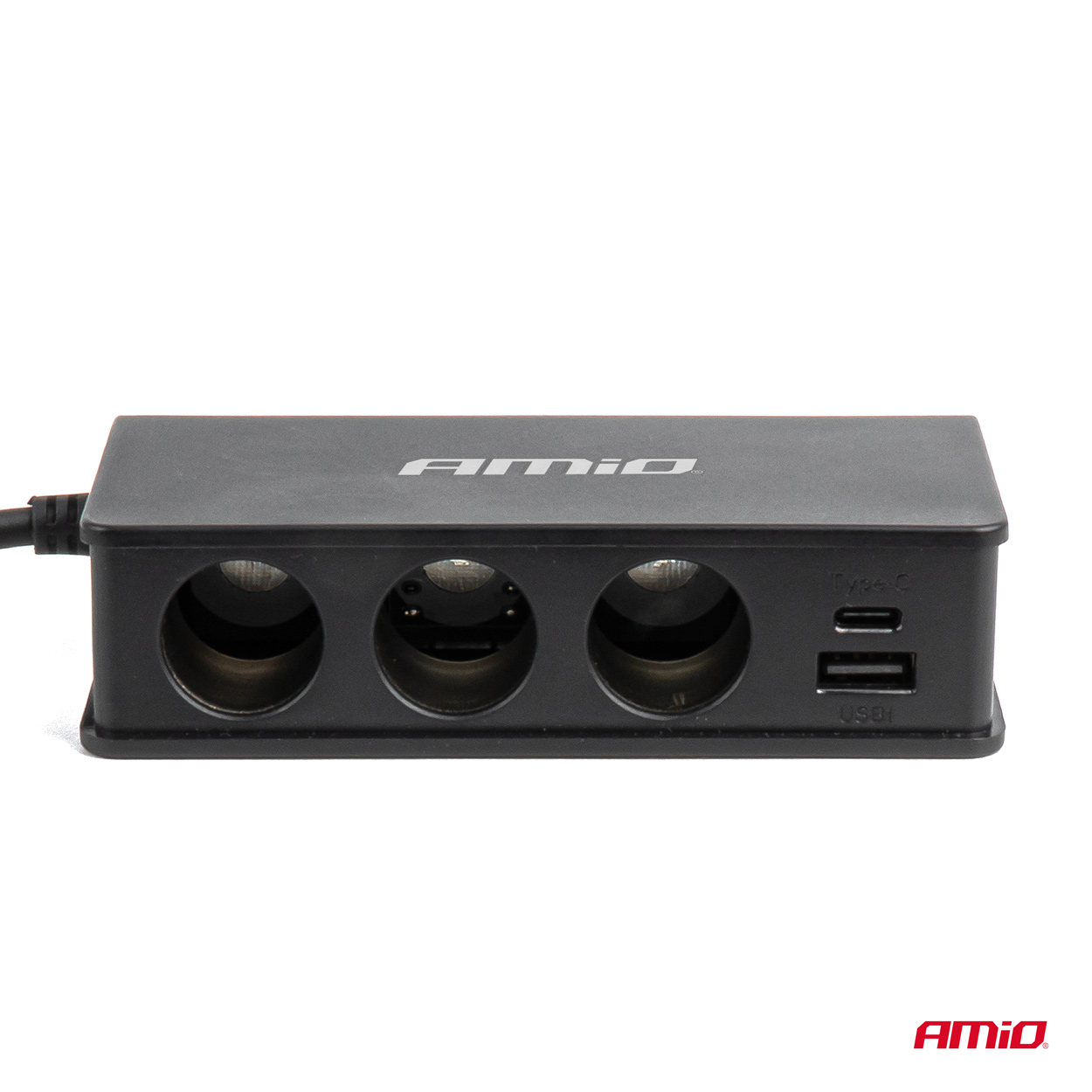 Savukkeensytytinpistorasian haaroitin ja laturi, 3 × USB-A, USB-C, QC3.0 PD3.0, 148 W, AMIO-04836