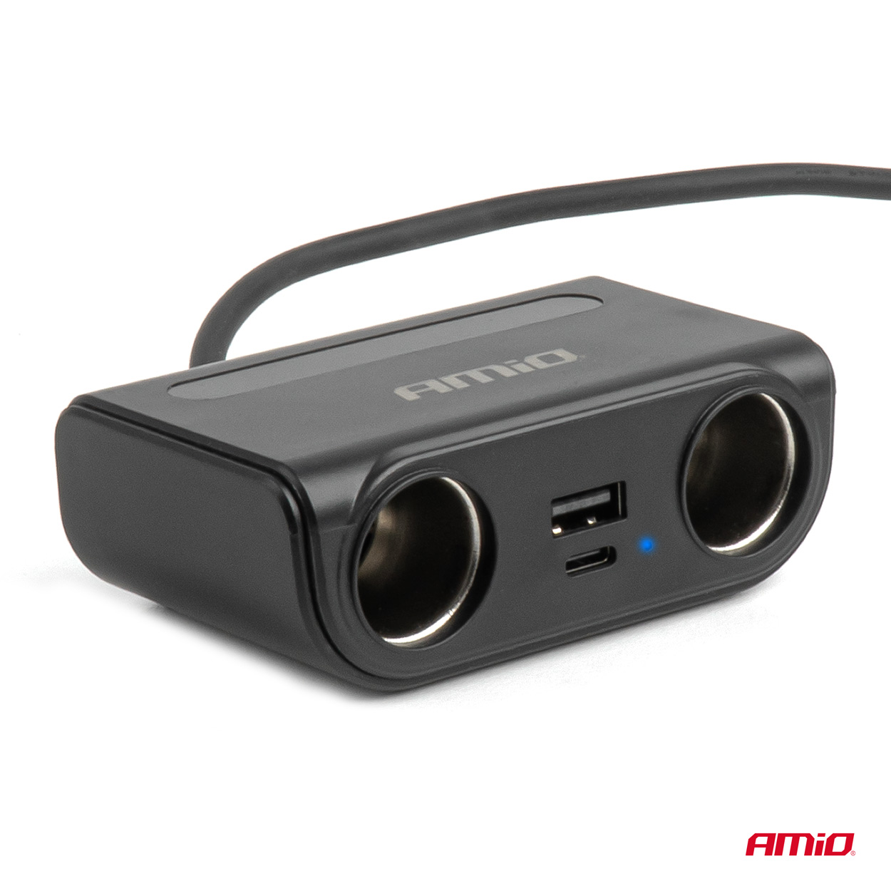 Savukkeensytytinpistorasian haaroitin ja laturi, USB-C, USB-A, QC3.0 PD3.0, 120 W, AMIO-04837