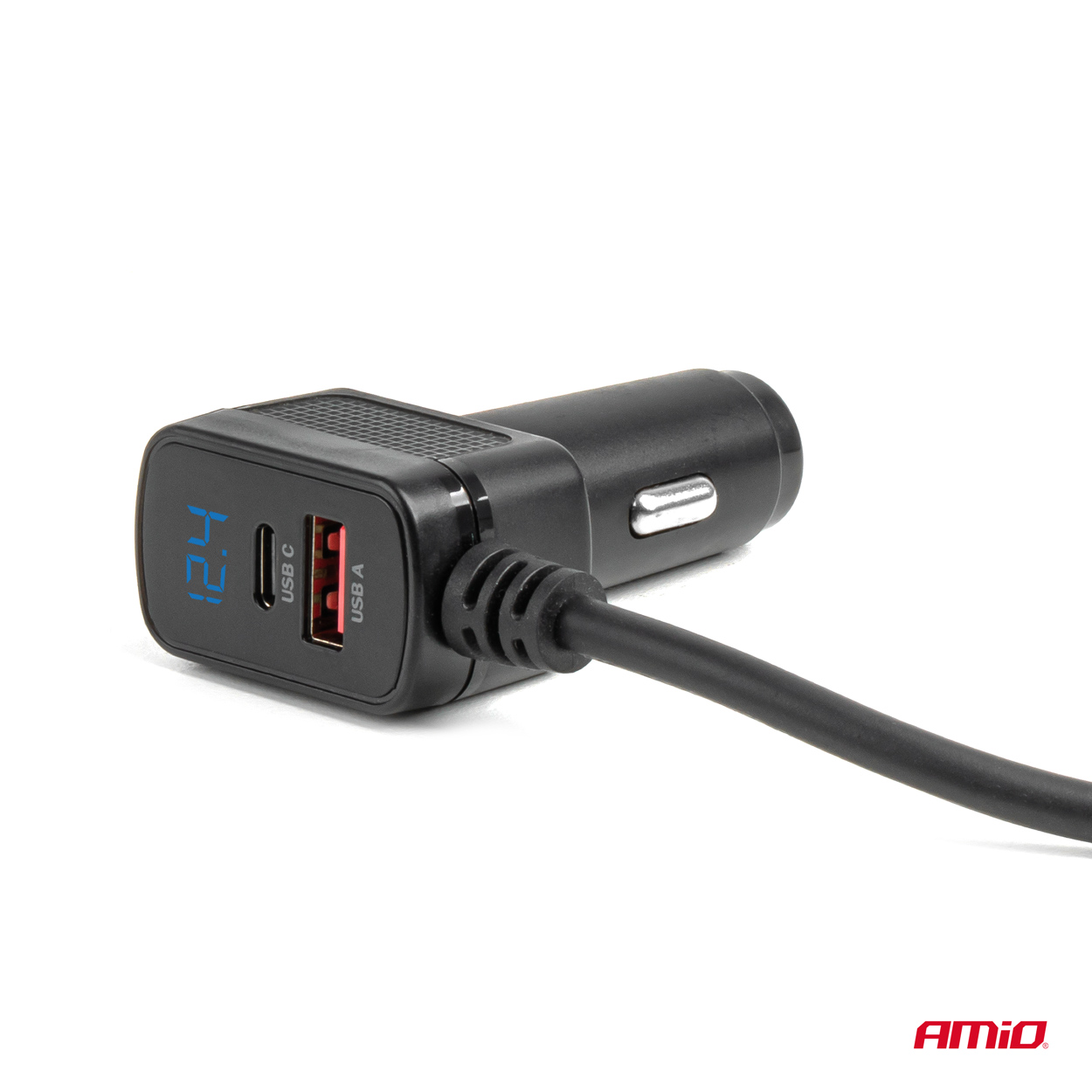 Savukkeensytytinpistorasian haaroitin ja laturi, USB-C, USB-A, QC3.0 PD3.0, 120 W, AMIO-04837