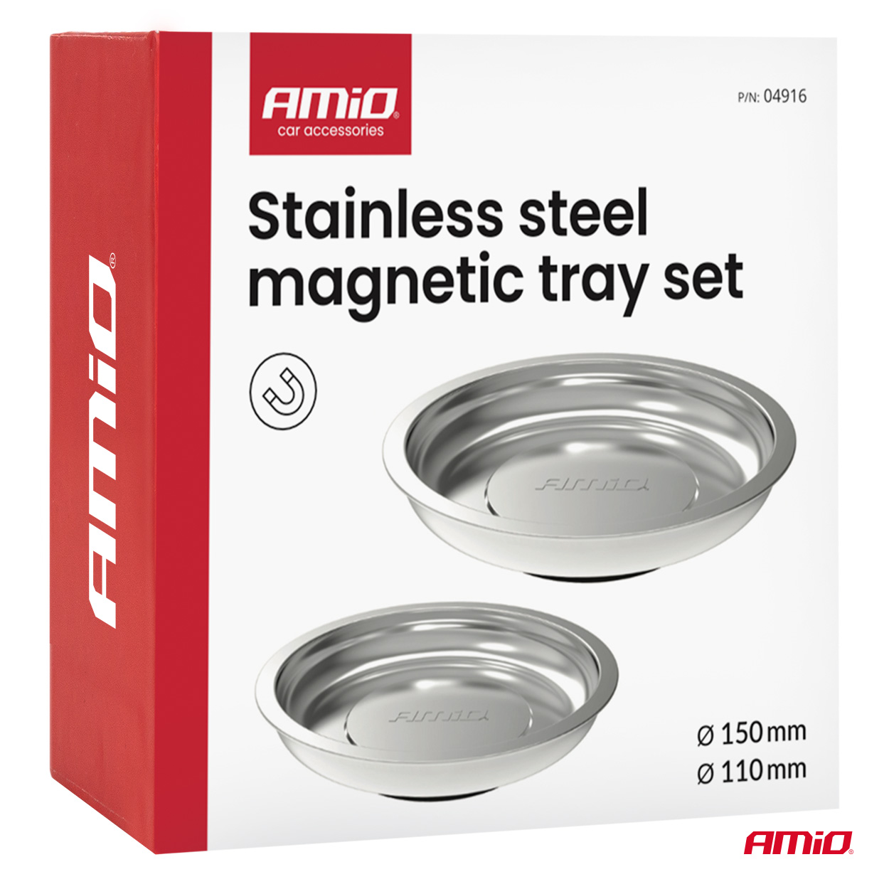 Magneettinen osakuppisarja ruostumatonta terästä, 110 mm ja 150 mm, AMIO-04916