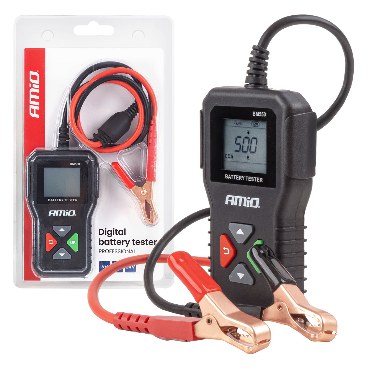 Digitaalinen akkutesteri ammattikäyttöön, 2–220 Ah, 6 V / 12 V / 24 V, AMIO-04920