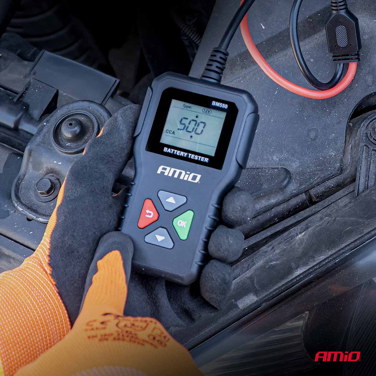 Digitaalinen akkutesteri ammattikäyttöön, 2–220 Ah, 6 V / 12 V / 24 V, AMIO-04920