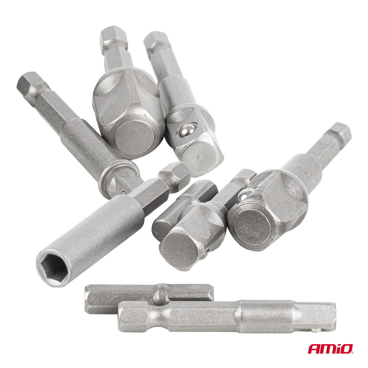 Hylsyadapterisarja porakoneeseen, 9 osaa, 1/4", 3/8", 1/2", AMIO-04931