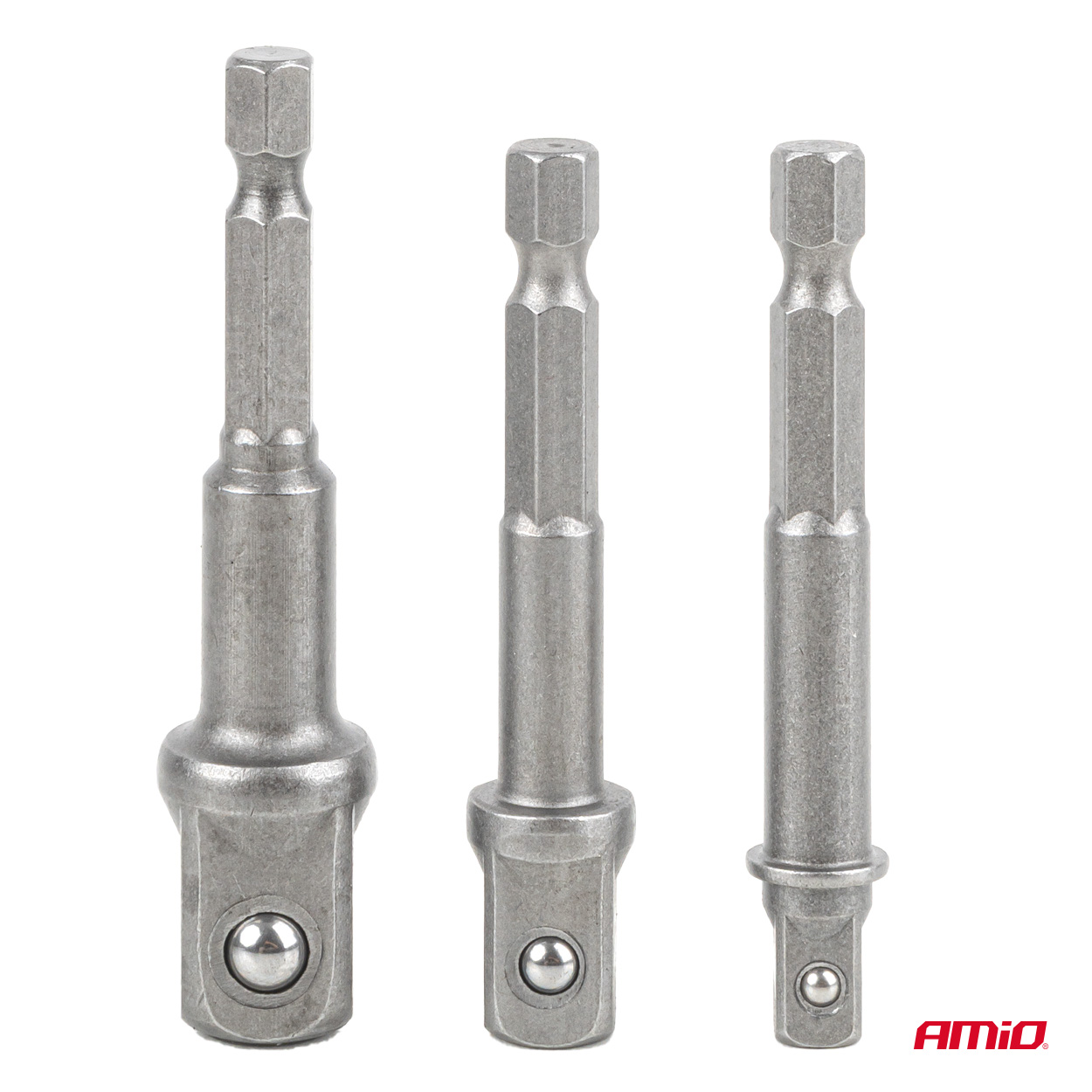 Hylsyadapterisarja, 3 osaa, 1/4", 3/8", 1/2", AMIO-04933