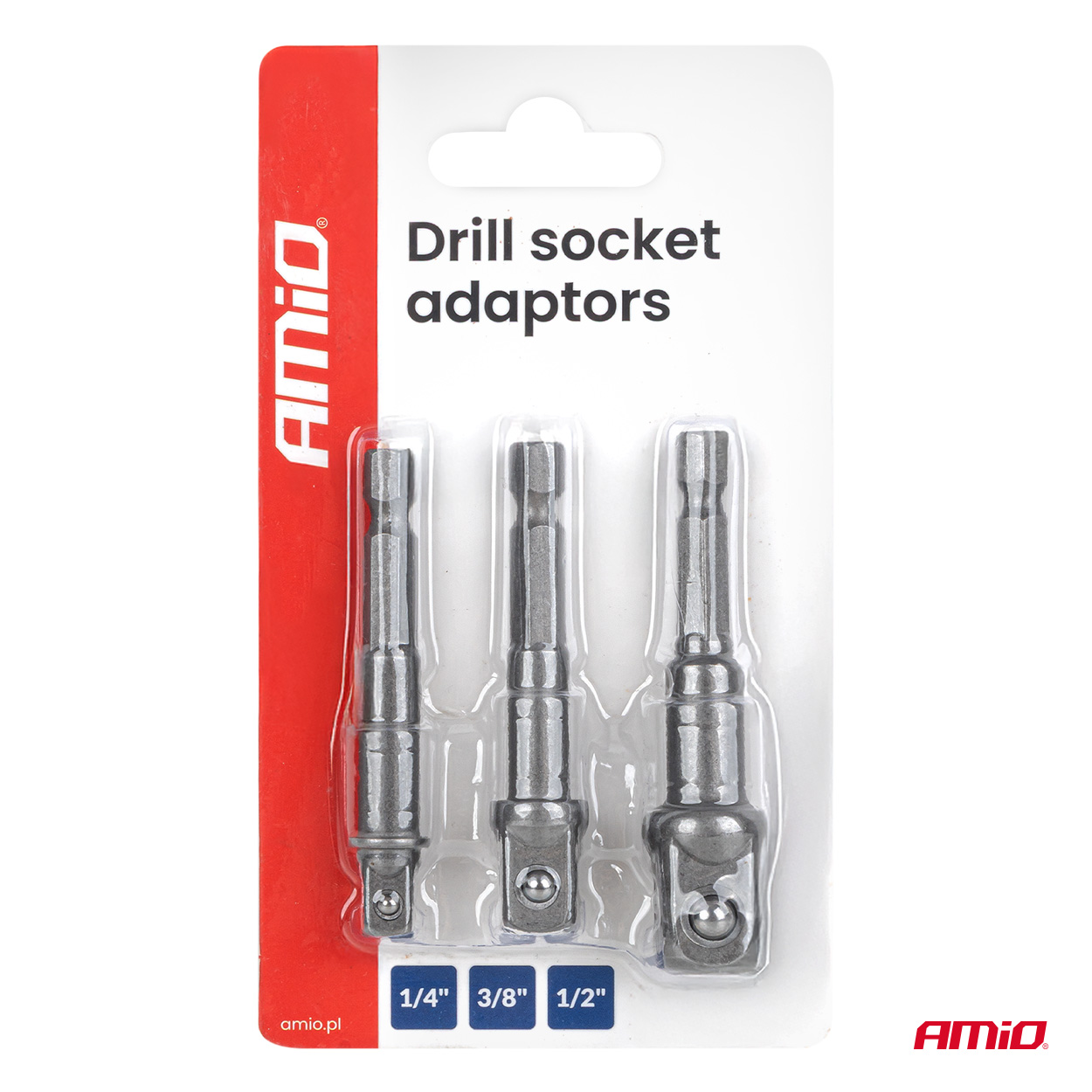 Hylsyadapterisarja, 3 osaa, 1/4", 3/8", 1/2", AMIO-04933