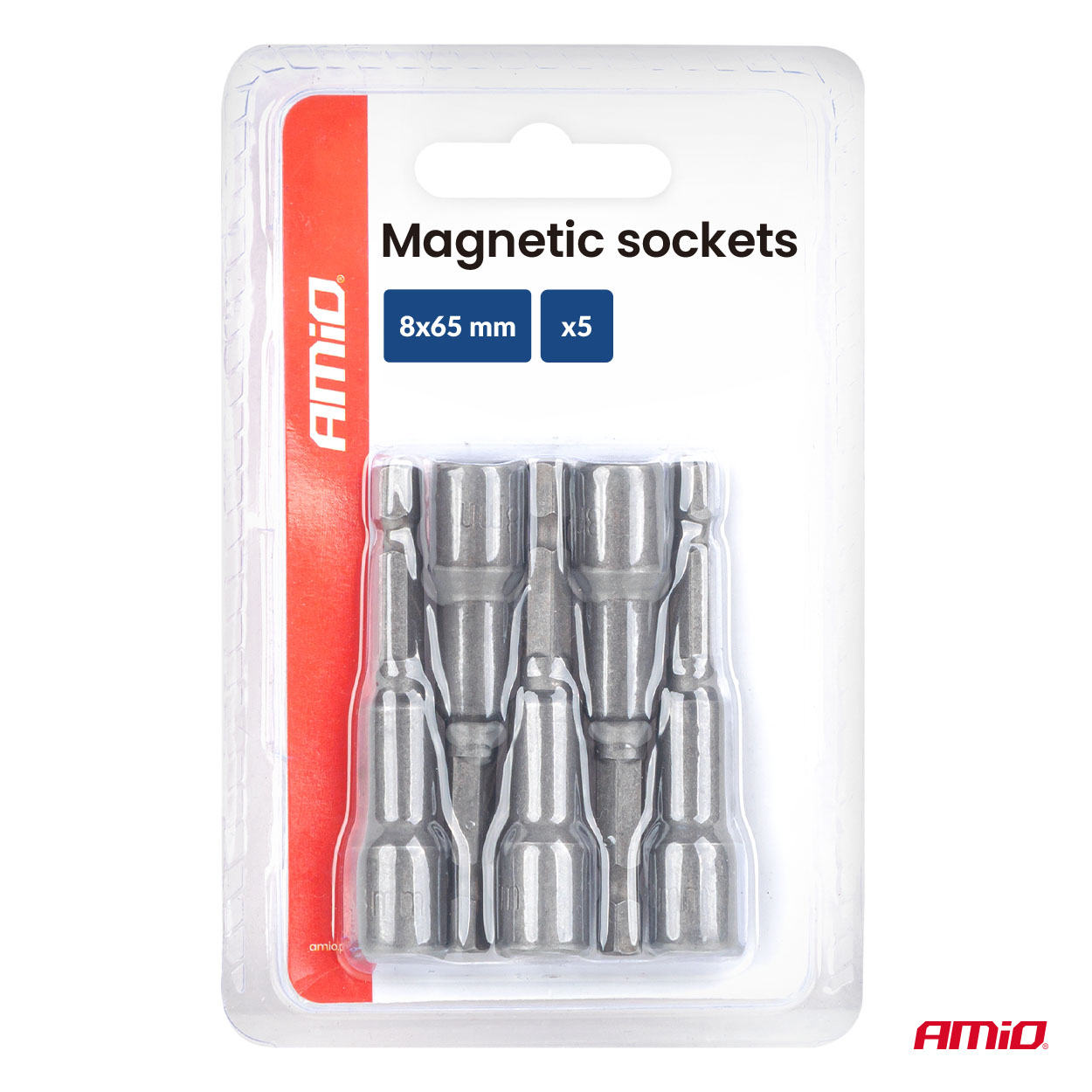 Magneettihylsyt 8 × 65 mm, 5 kpl, AMIO-04938