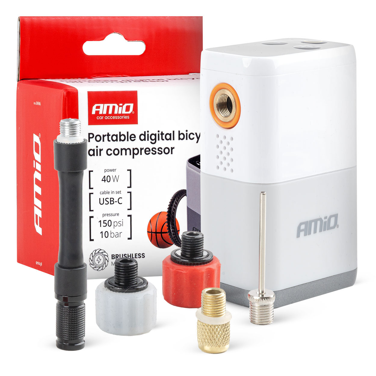 Akkukäyttöinen rengaskompressori 40 W USB-C AMIO-04946