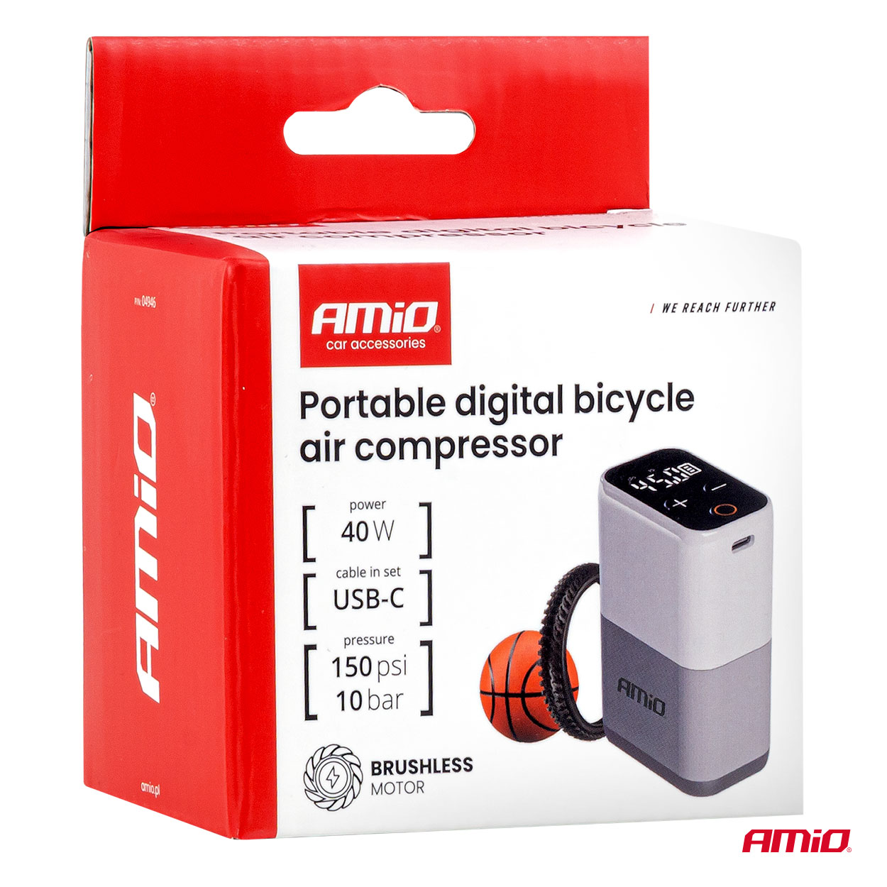 Akkukäyttöinen rengaskompressori 40 W USB-C AMIO-04946