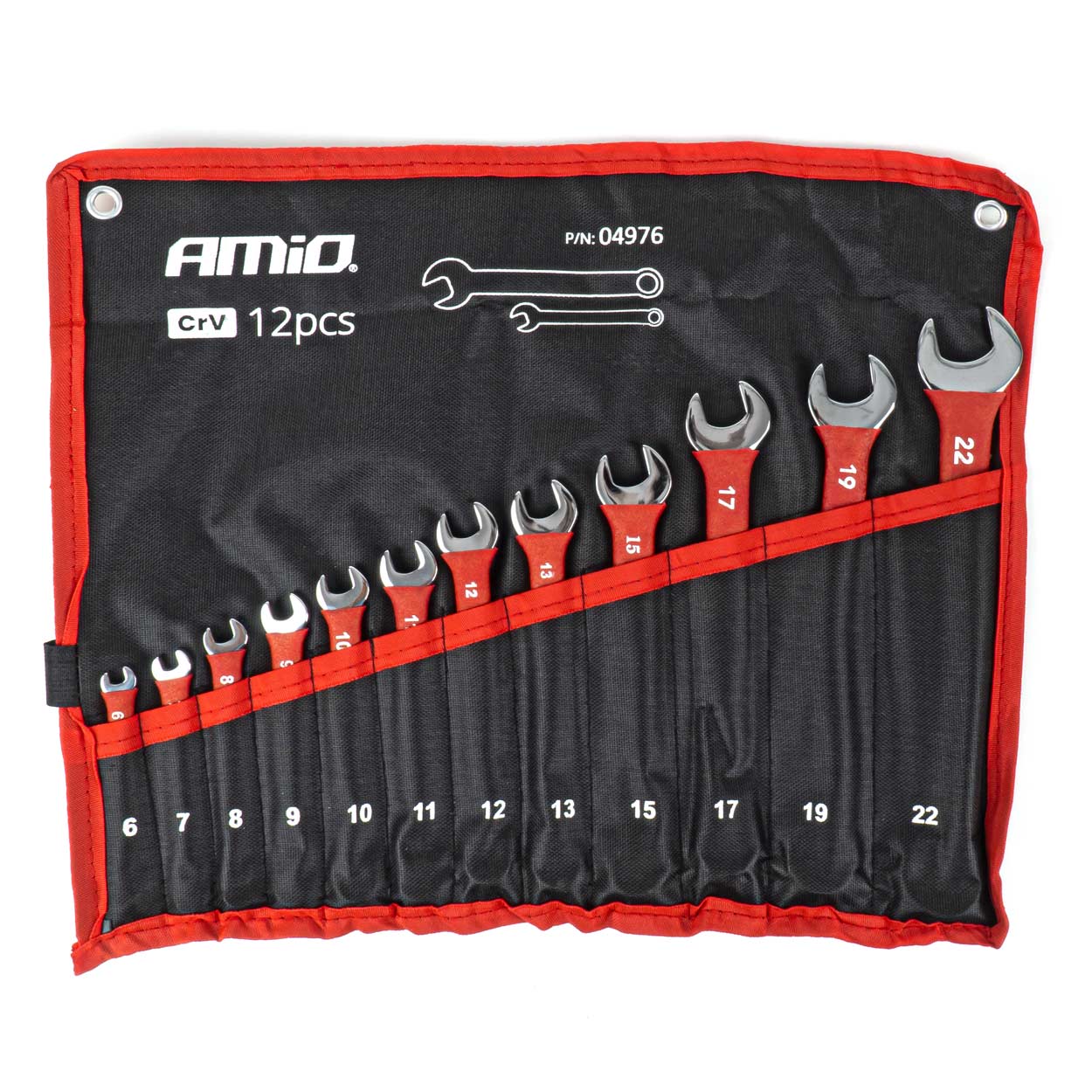 Kiintolenkkiavainsarja CRV 6–22 mm, 12 osaa, AMIO-04976