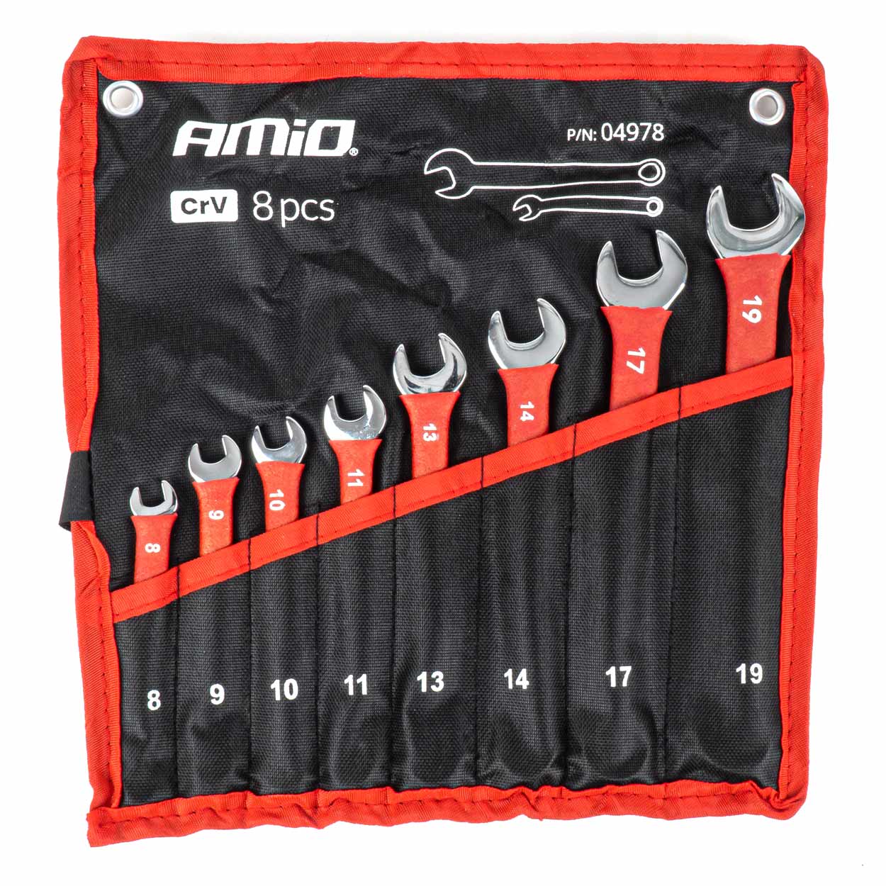 Kiintolenkkiavainsarja CRV 8–19 mm, 8 osaa, AMIO-04978