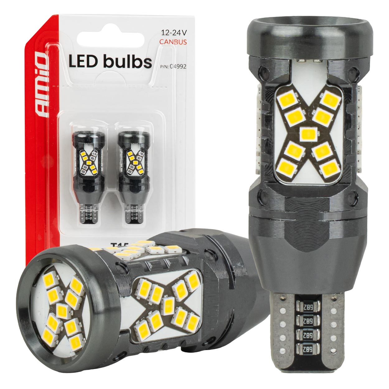 LED-polttimot CANBUS T15 2016 45SMD valkoinen 12/24 V AMIO-04992