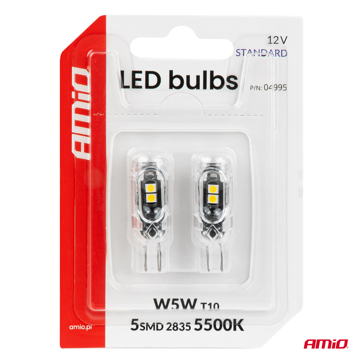LED-polttimot STANDARD T10 2835 5SMD valkoinen 12 V AMIO-04995