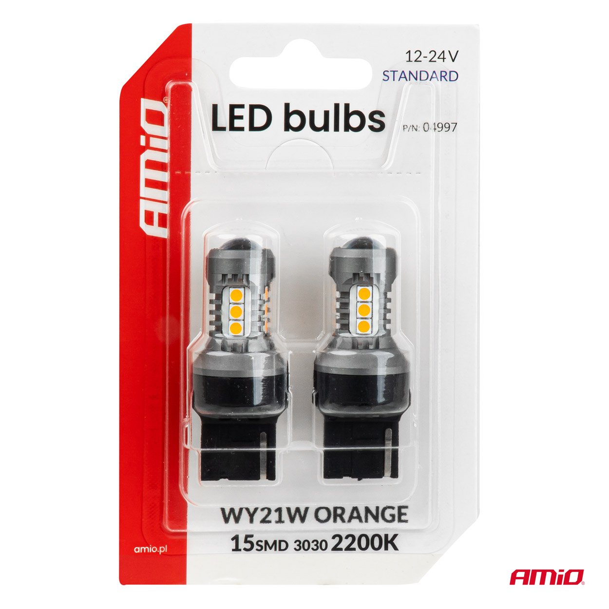 LED-polttimot STANDARD 7440 WY21W 3030 15SMD oranssi 12/24 V AMIO-04997