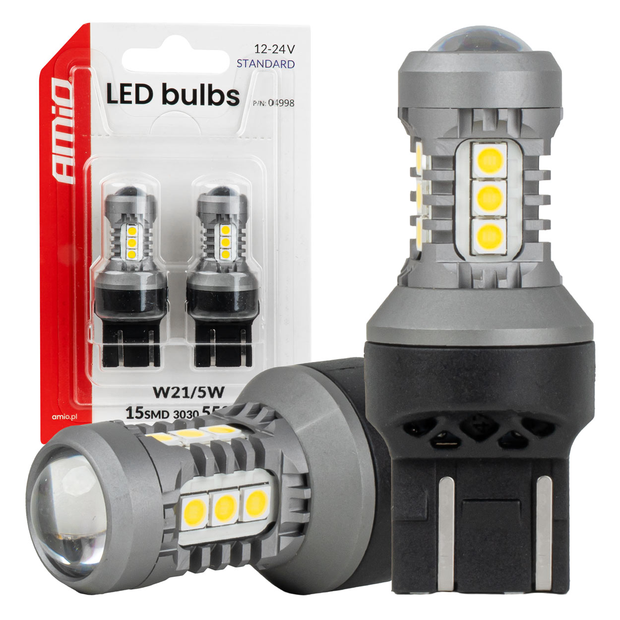 LED-polttimot STANDARD 7443 W21/5W 3030 15SMD valkoinen 12/24 V AMIO-04998