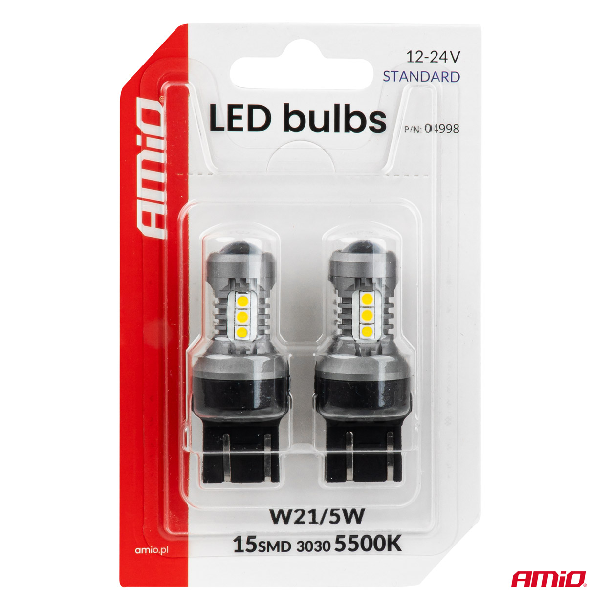 LED-polttimot STANDARD 7443 W21/5W 3030 15SMD valkoinen 12/24 V AMIO-04998