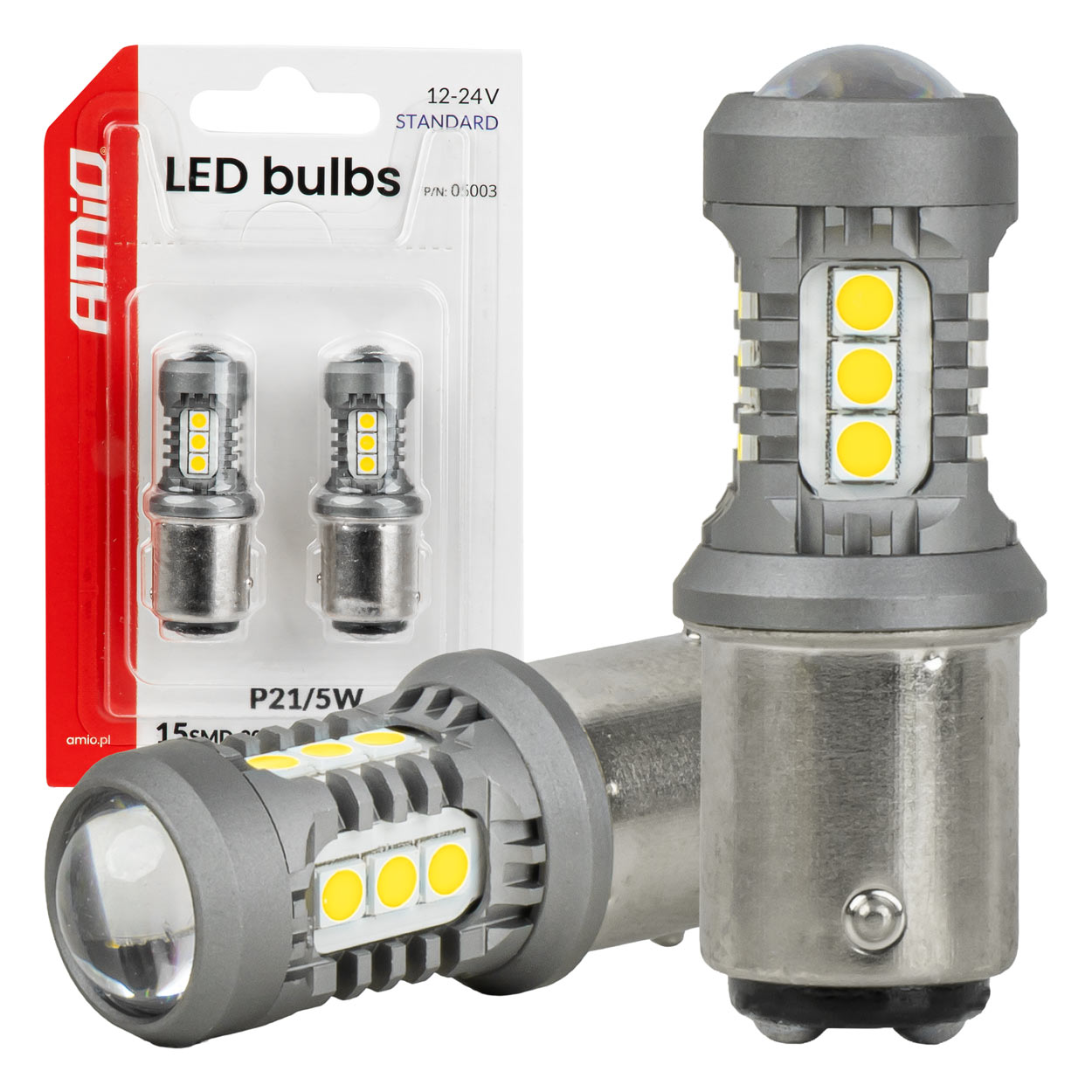 LED-polttimot STANDARD BAY15D P21/5W 3030 15SMD valkoinen 12/24 V AMIO-05003