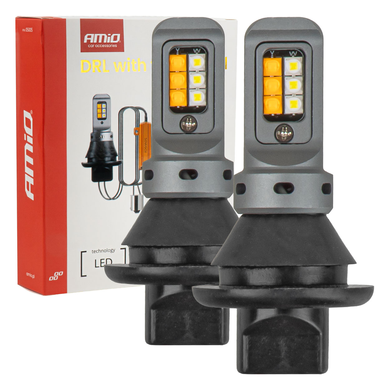 LED-päiväajovalo ja suuntavilkku 2-in-1, 1156 3535 12SMD 12/24 V, AMIO-05005