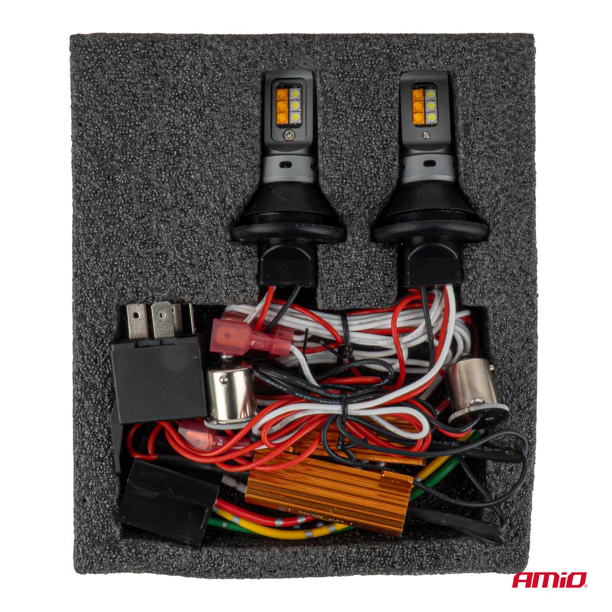 LED-päiväajovalo ja suuntavilkku 2-in-1, 1156 3535 12SMD 12/24 V, AMIO-05005