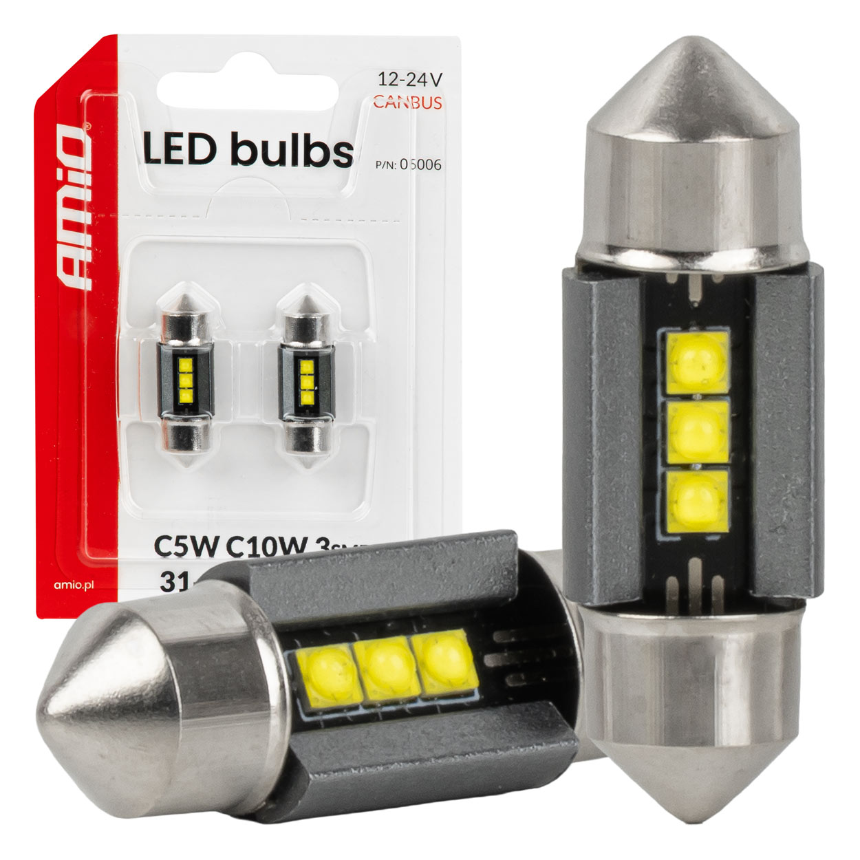 LED-polttimot CANBUS 31 mm 2525 3SMD valkoinen 12/24 V AMIO-05006