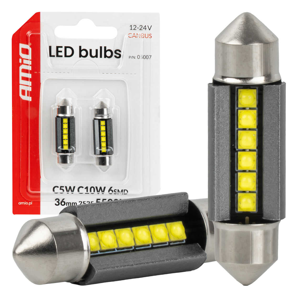 LED-polttimot CANBUS 36 mm 2525 6SMD valkoinen 12/24 V AMIO-05007