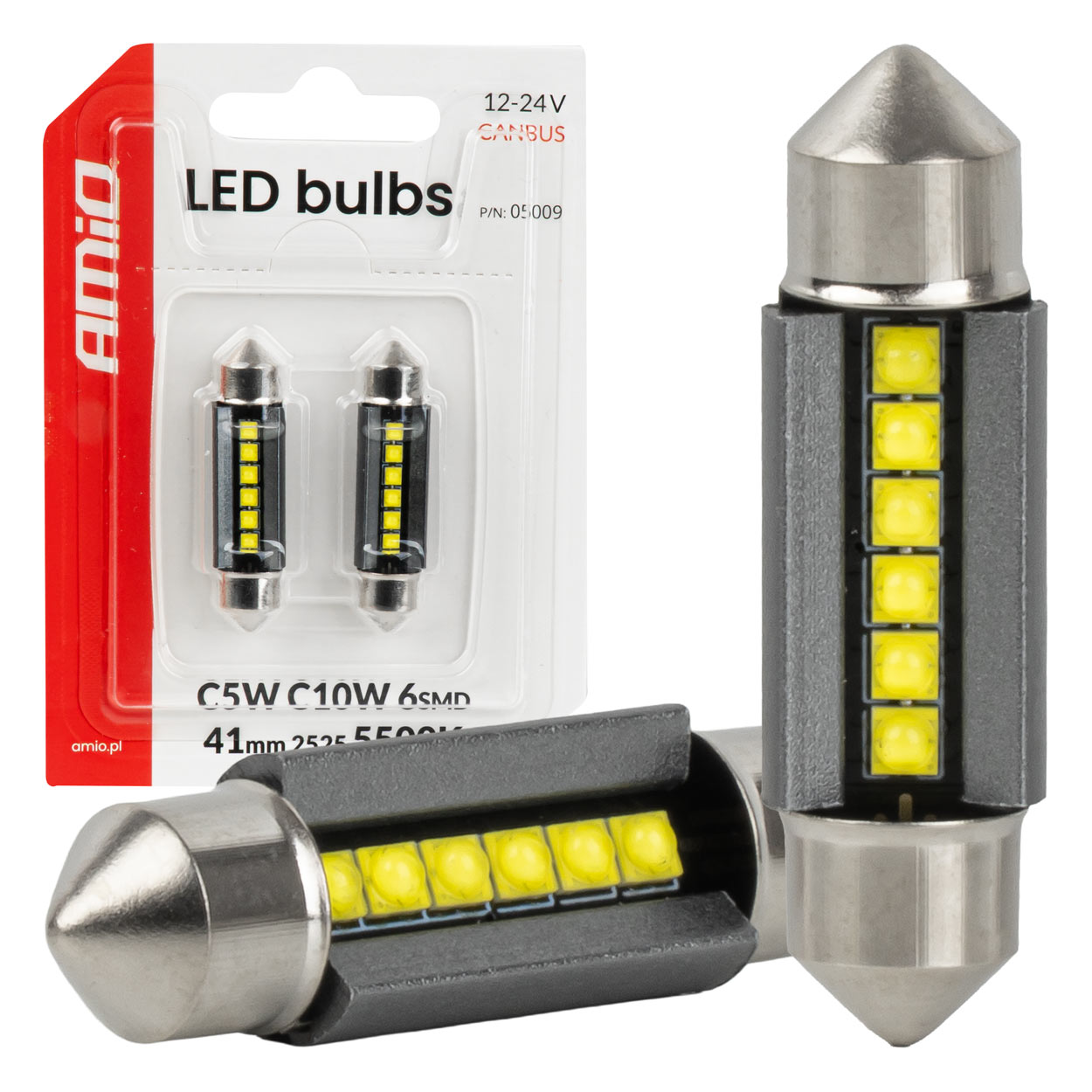 LED-polttimot CANBUS 41 mm 2525 6SMD valkoinen 12/24 V AMIO-05009