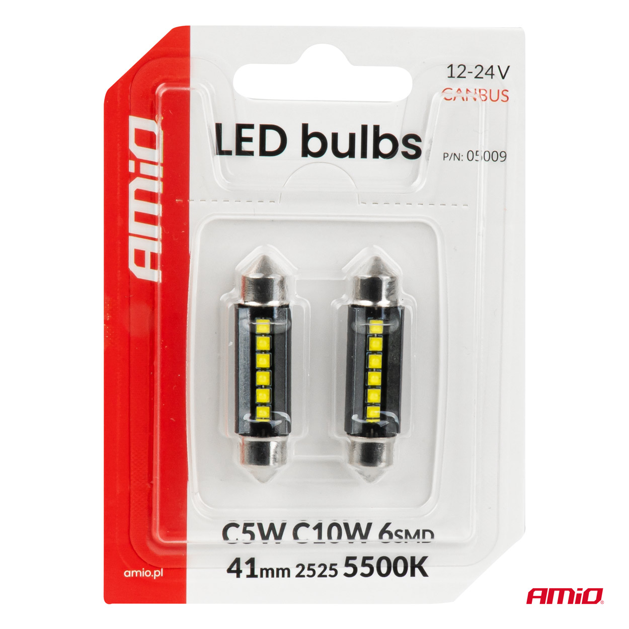 LED-polttimot CANBUS 41 mm 2525 6SMD valkoinen 12/24 V AMIO-05009