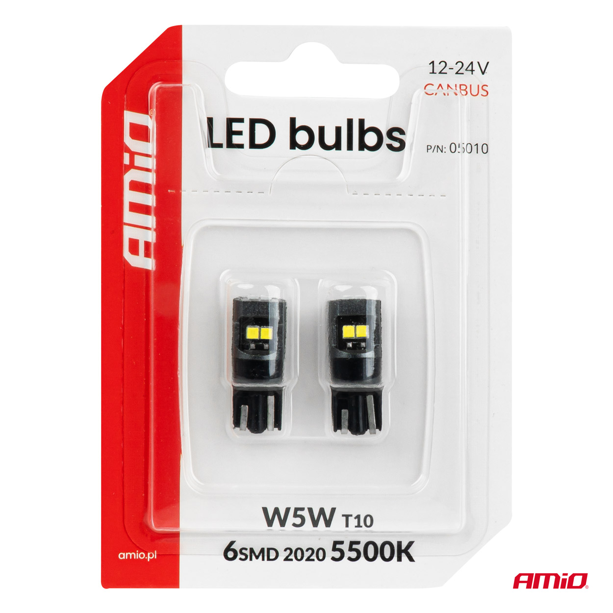 LED-polttimot CANBUS T10 2020 6SMD valkoinen 12/24 V AMIO-05010