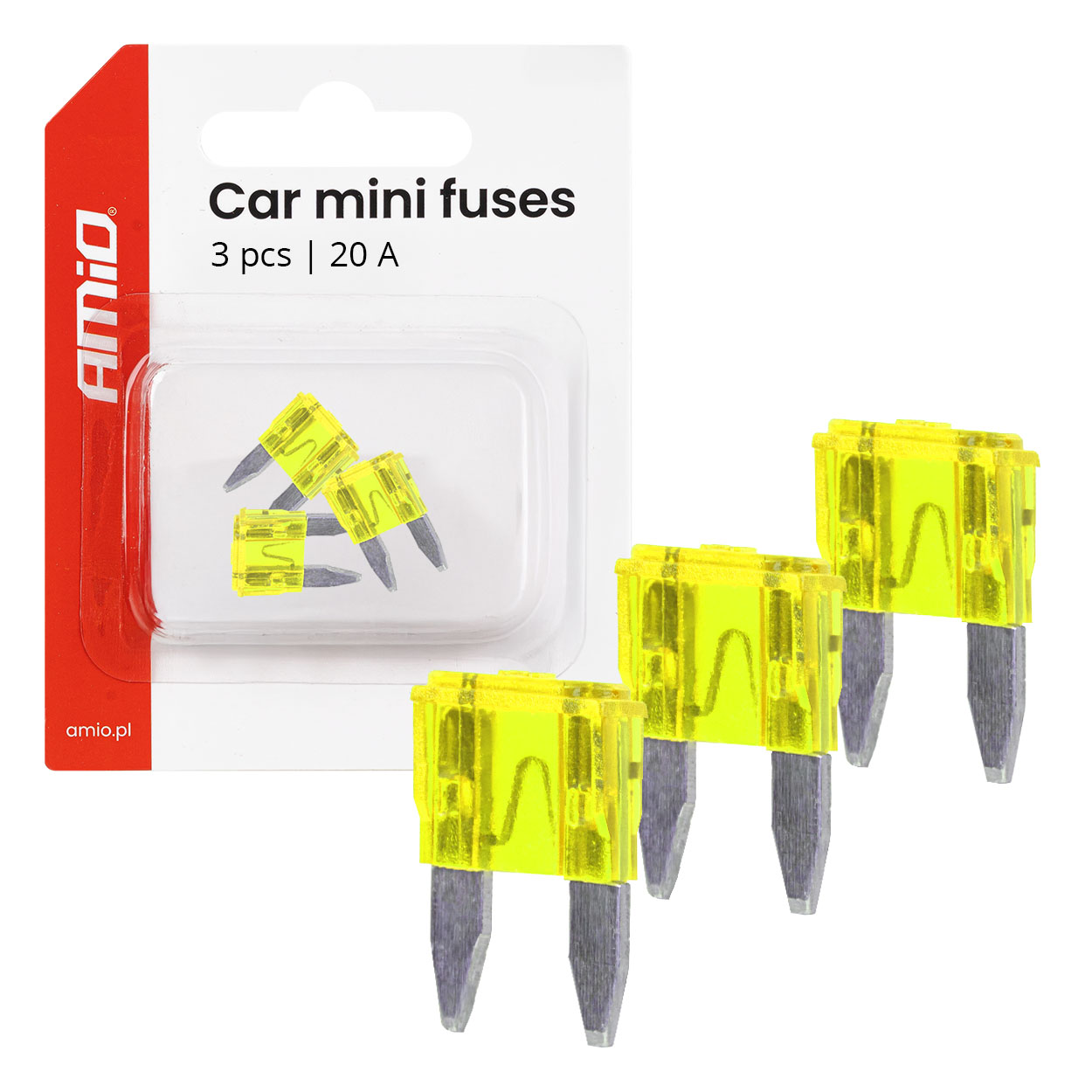 MINI-laattasulakkeet 20 A, 3 kpl, AMIO-05100