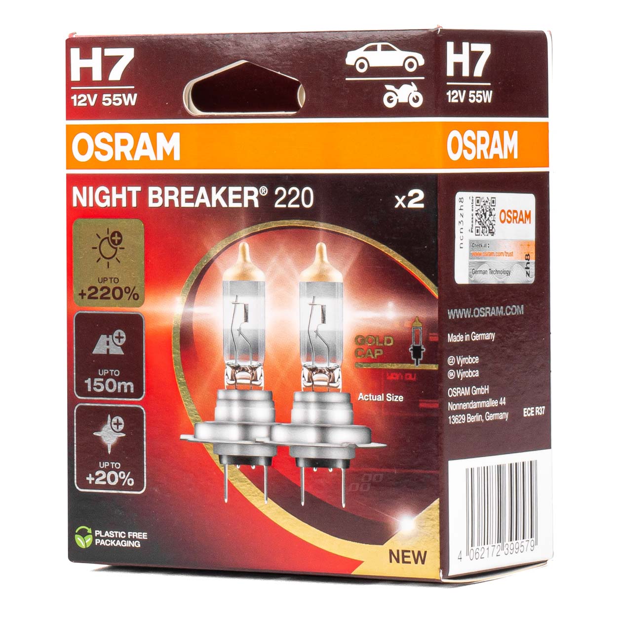 Halogeenipolttimo OSRAM H7 12V 55W PX26d Night Breaker 200, 2 kpl